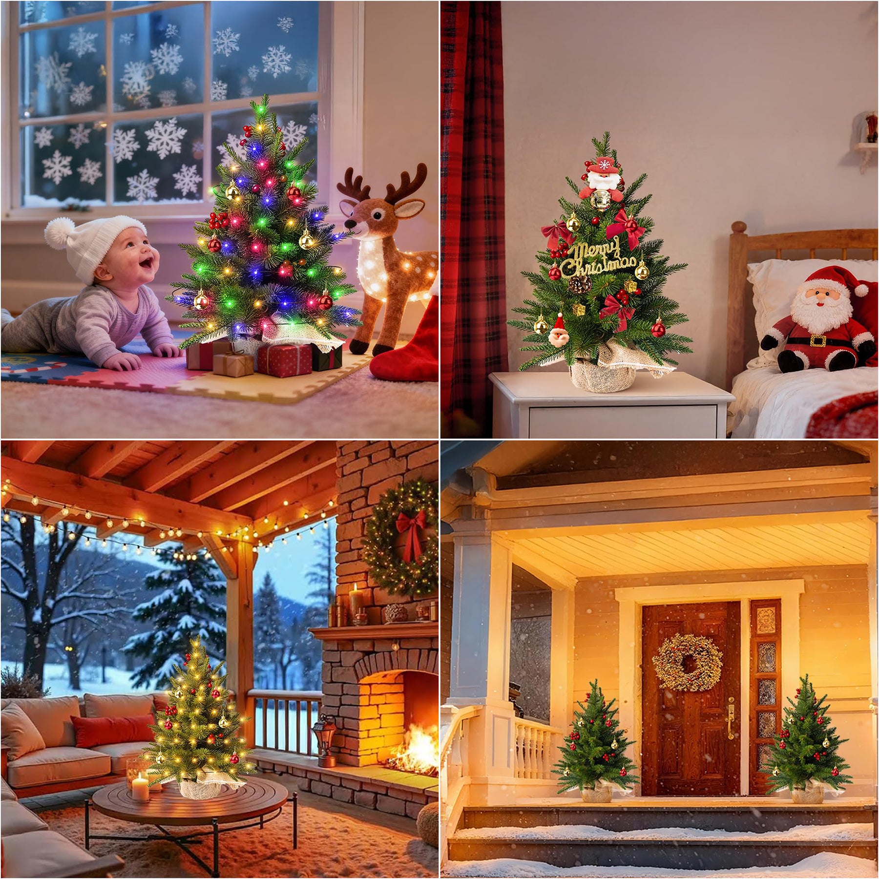 1 pièce Mini sapin de Noël 23,6 pouces/60 cm, sapin de Noël artificiel pour l'intérieur, petit sapin de table décoré avec des baies rouges et des boules de Noël