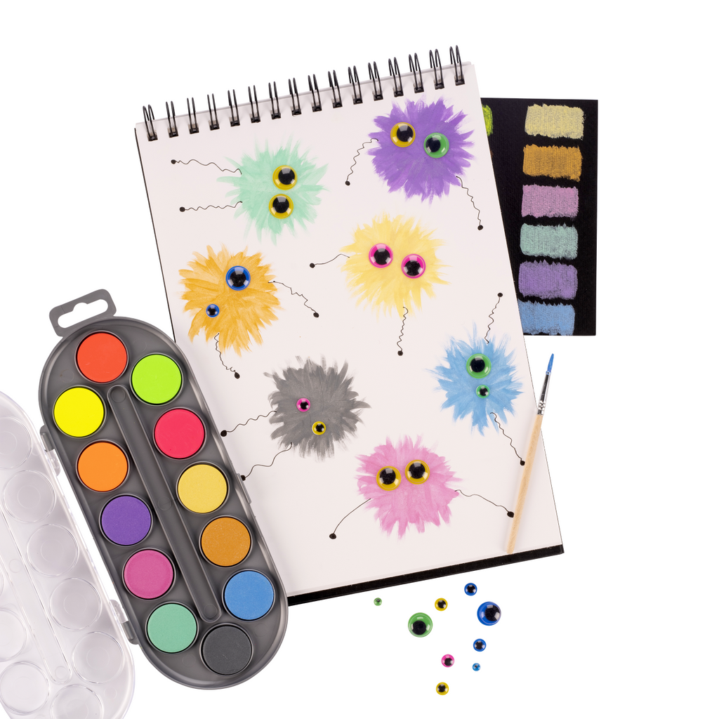 Bruynzeel Kids set de peinture à l'eau de 12 couleurs métalliques et fluo avec pinceau