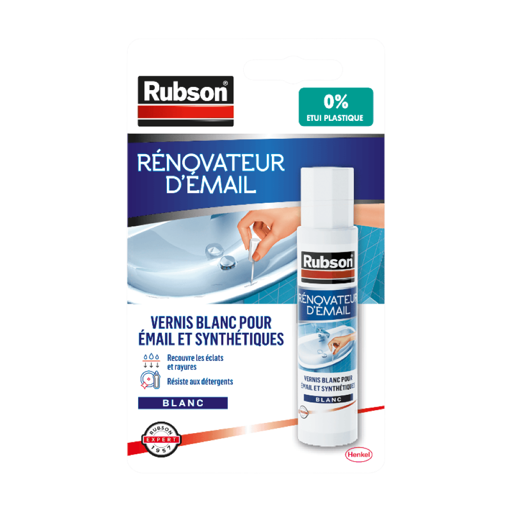 Henkel Rubson - Rénovateur d'Émail (flacon de 12 ml avec pinceau applicateur) – Vernis blanc pour recouvrir éclats et rayures sur émail et synthétiques – Résiste aux détergents
