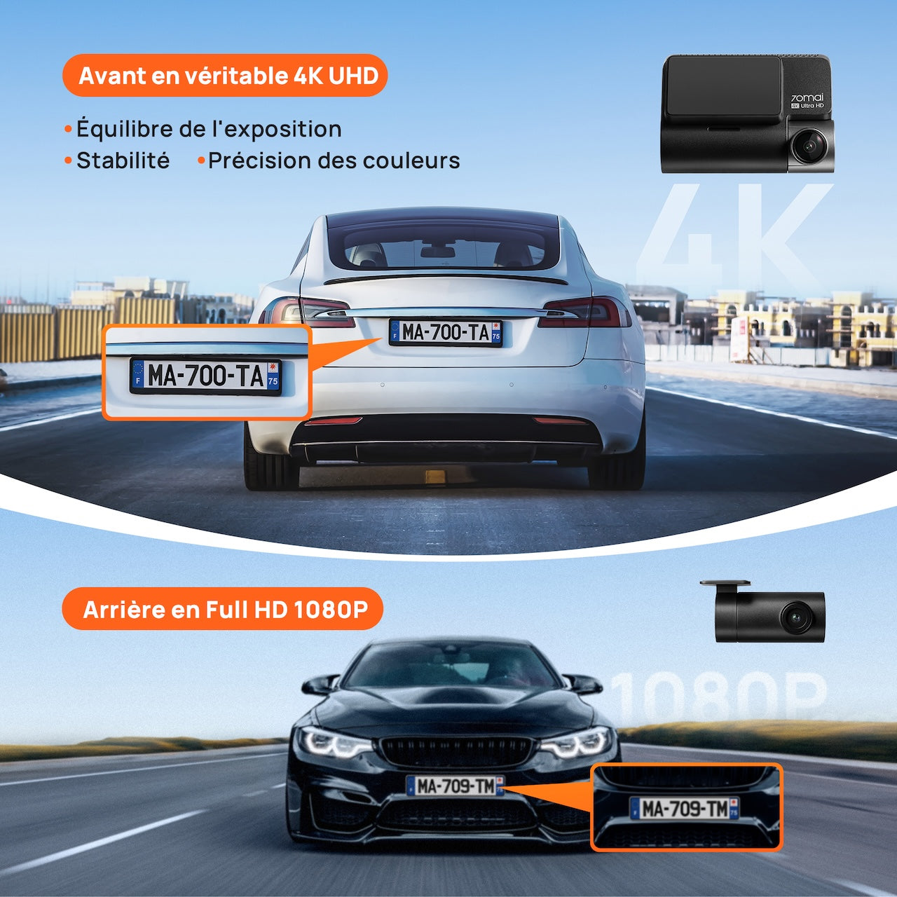 Dashcam 4K Avant et Arrière 70mai A810-2, Dashcam UHD 4K Réelle avec Sony STARVIS 2, Vision Nocturne HDR, Détection de Mouvement par IA, GPS Intégré, Support 4G LTE, ADAS