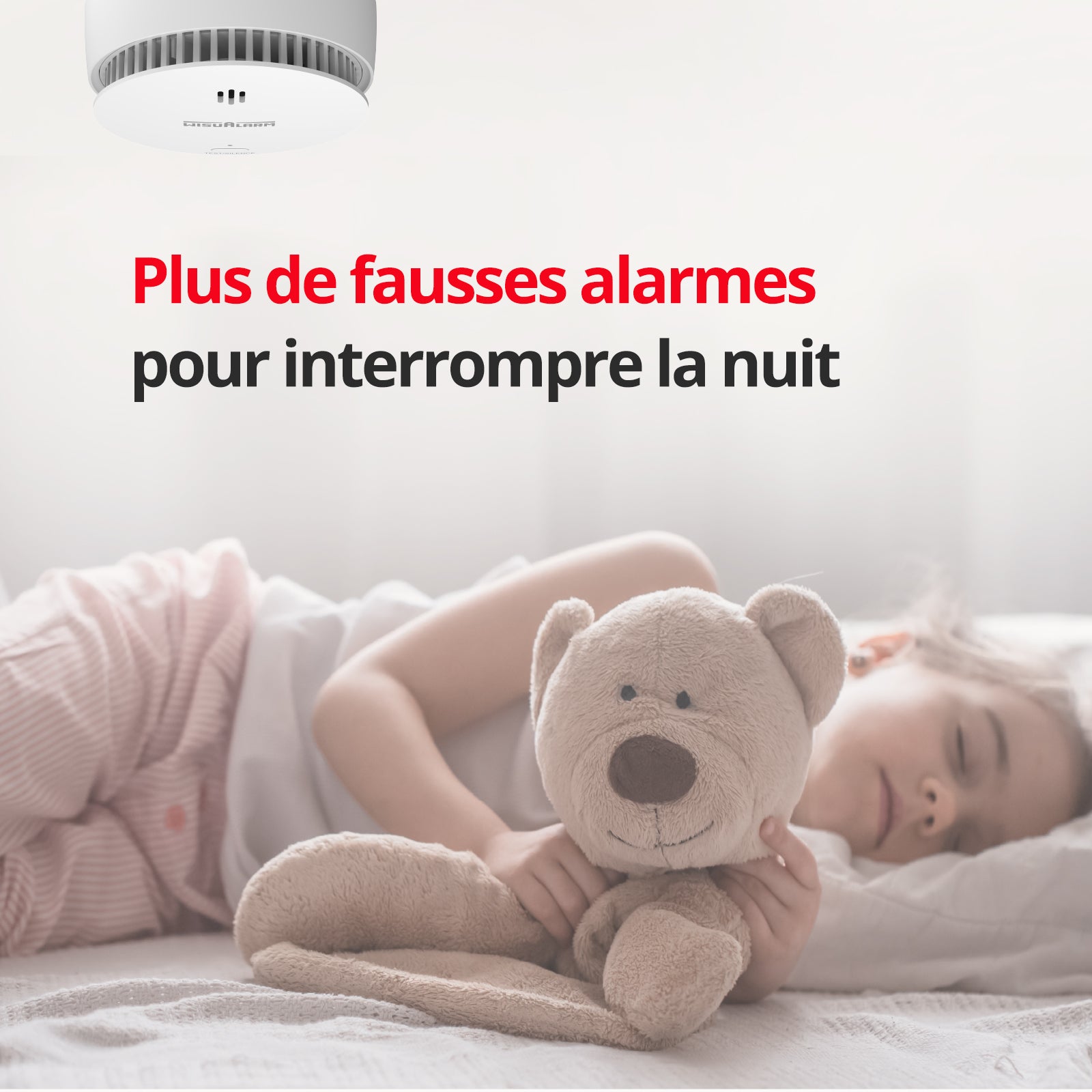 WISUALARM Détecteur de fumée pour maison, Pile 10 ans, Alarme incendie avec bouton test/silence, Détecteur de fumée certifié TÜV conforme EN14604 (2 pièces)