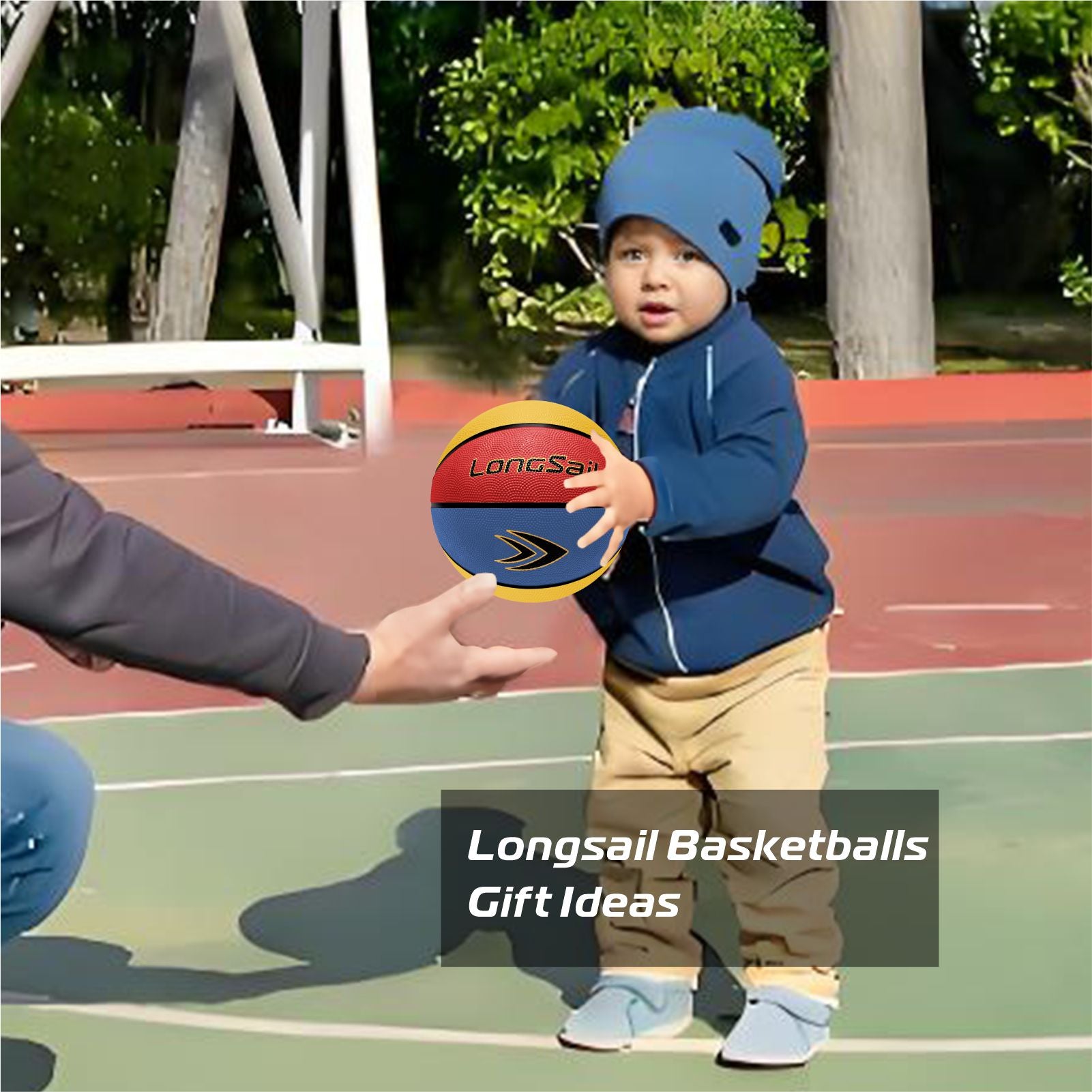 LONGSAIL Ballon de basketball en caoutchouc haute qualité rouge/jaune/bleu - Taille 3