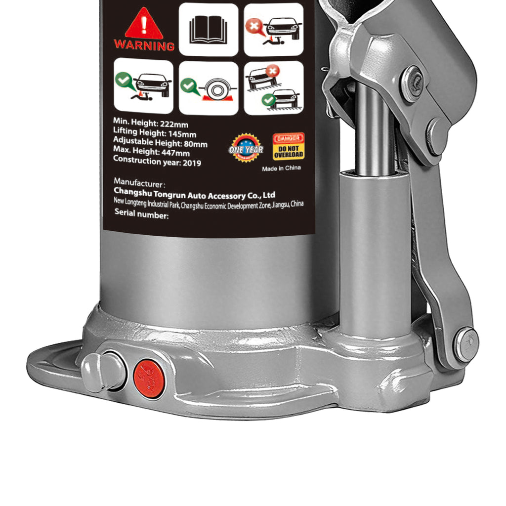 TCE Cric Bouteille Hydraulique Vertical de Qualité Industrielle 10t 222-448mm Base en Acier Forgé Tige de Piston Chromée avec Soupape de Sécurité Anti-Débordement pour Camions Lourds