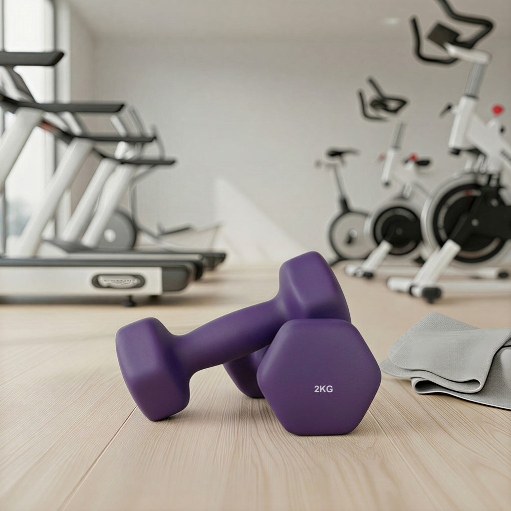 JOYFURNOSLot de 2 haltères, 2 x 2 kg, revêtement en néoprène, Violet