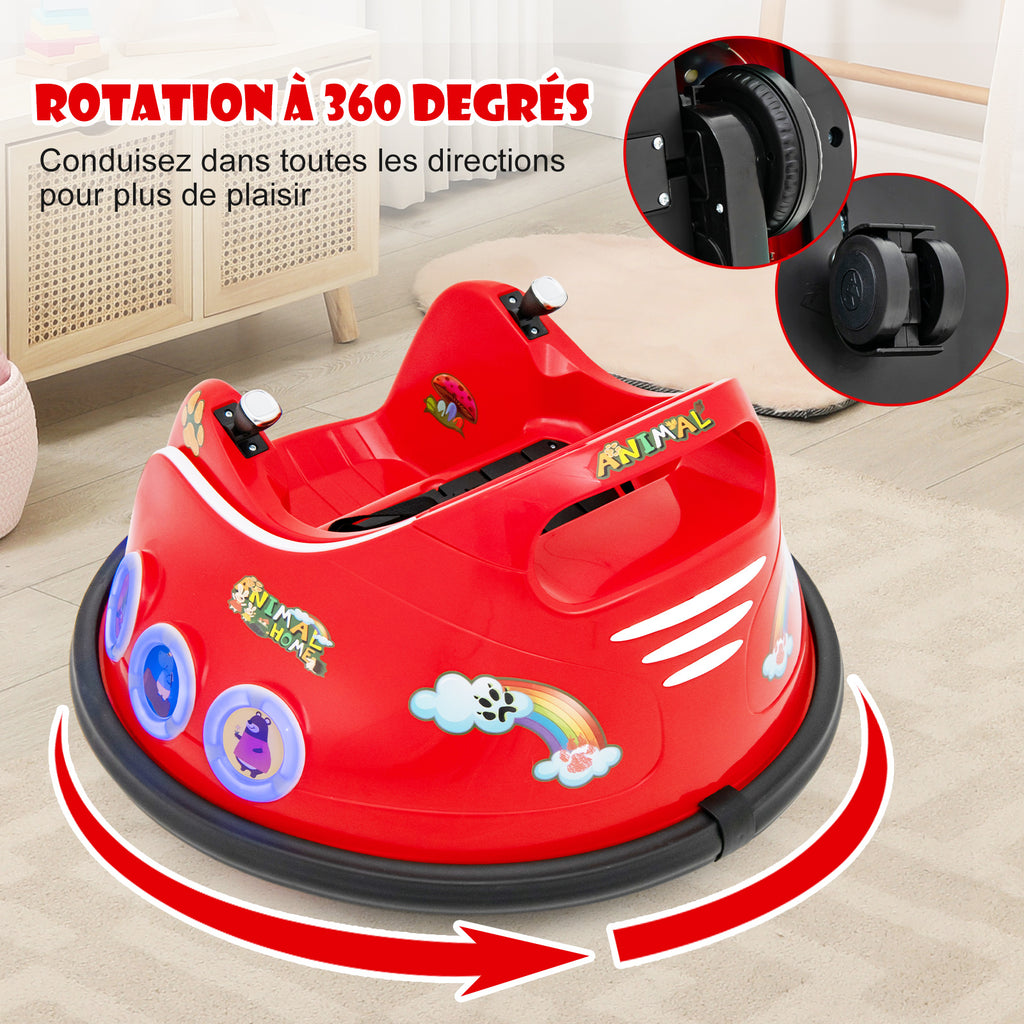 Voiture de course pour enfants 12 V, rotation à 360 degrés, avec musique, lumières et télécommande, rouge
