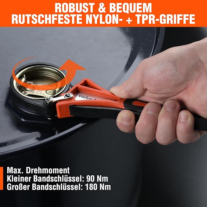 ValueMax Jeu de 2 clés à sangle en caoutchouc réglables pour tuyaux et filtres à huile, 460 mm et 630 mm, universelles pour bouteilles, éviers, pommes de douche, ouverture de bocaux en verre