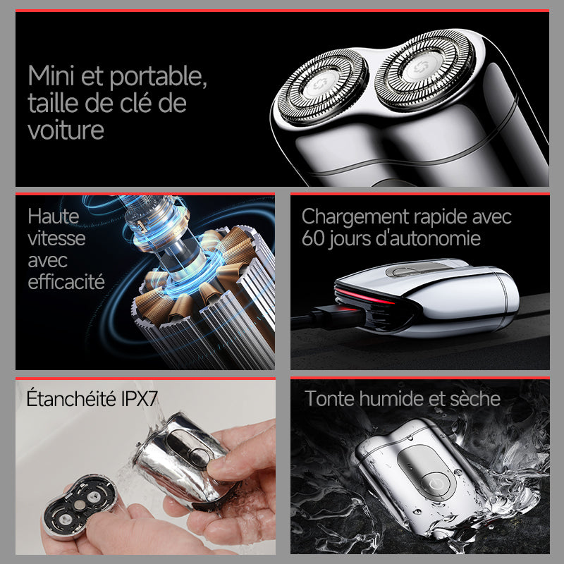 METZ Rasoir électrique pour homme style bolide, portable, coffret cadeau, cadeau idéal pour la Saint-Valentin chinoise Qixi pour petit ami et père, Argent irisé