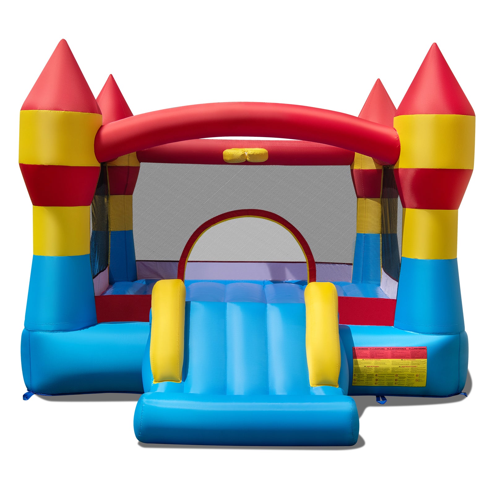 Costway Trampoline gonflable 3-en-1 pour enfants avec toboggan, grande surface de saut et panier de basket, souffleur non inclus