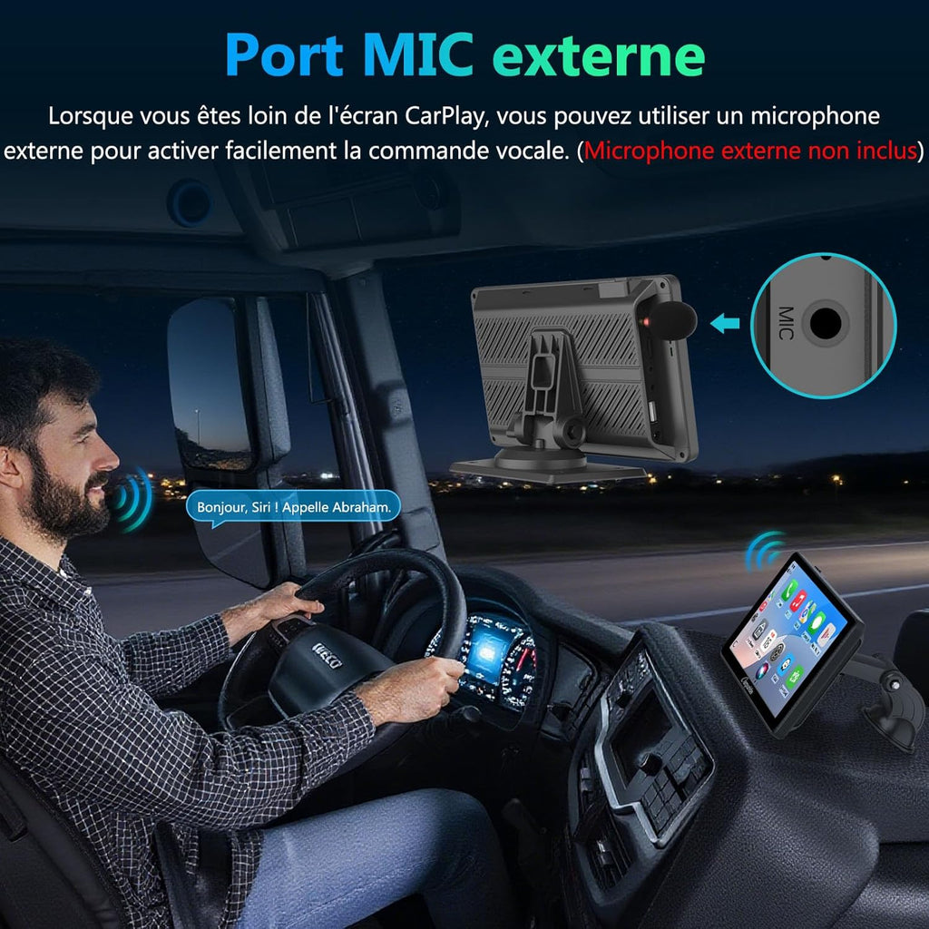 Autoradio CARPURIDE, portable sans fil Carplay & Android Auto, radio tactile 7 pouces 1080P HD avec BT 5.0, prise en charge Mirror Link, support de tableau de bord pour camion camping-car