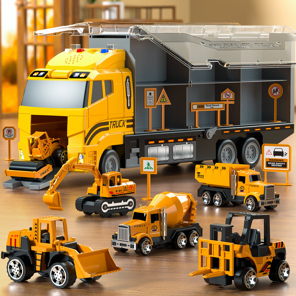 Ensemble de jouets de véhicules de camion de construction pour garçons avec tapis de jeu et voiture en métal moulé sous pression, camion de transport pour enfants 3-8 ans