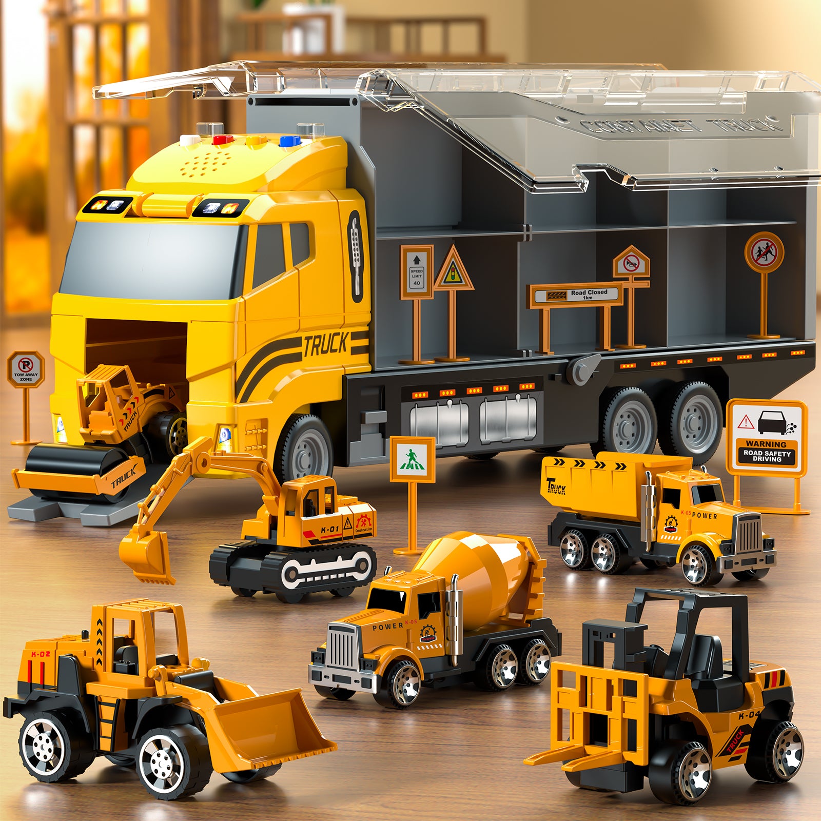 Ensemble de jouets de véhicules de camion de construction pour garçons avec tapis de jeu et voiture en métal moulé sous pression, camion de transport pour enfants 3-8 ans