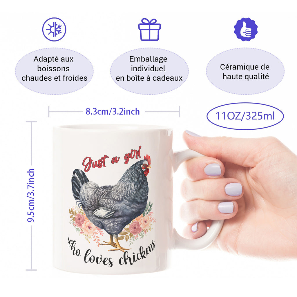 Alphynix Mug blanc avec citation « Just a Girl Who Loves Chicken » et poules - 33 cl