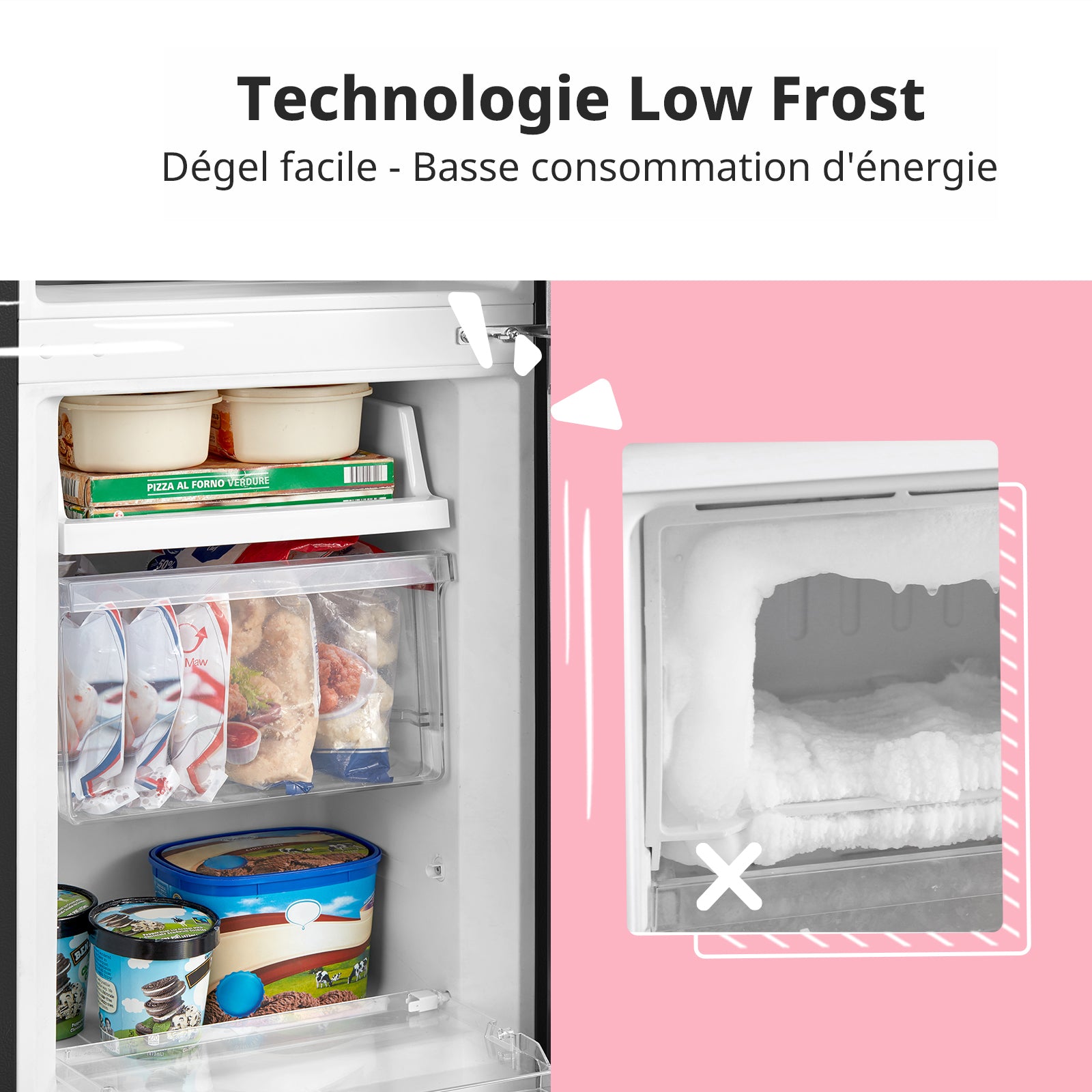 Comfee' par Midea 174 L Réfrigérateur-congélateur pose libre, Low Frost, Thermostat réglable, Éclairage LED, Porte réversible, Faible bruit, Noir RCB230BL2EU(E)