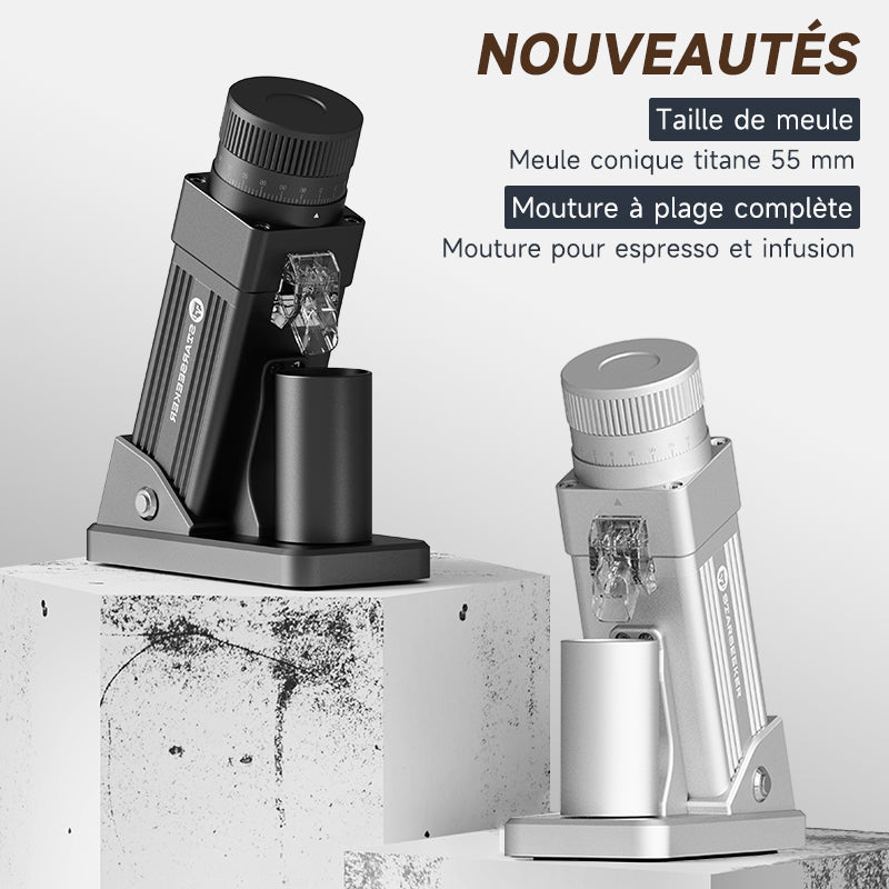 Starseeker E55 Pro Moulin à café électrique blanc avec meule conique en alliage de titane de 55 mm, moteur CA de 72 W