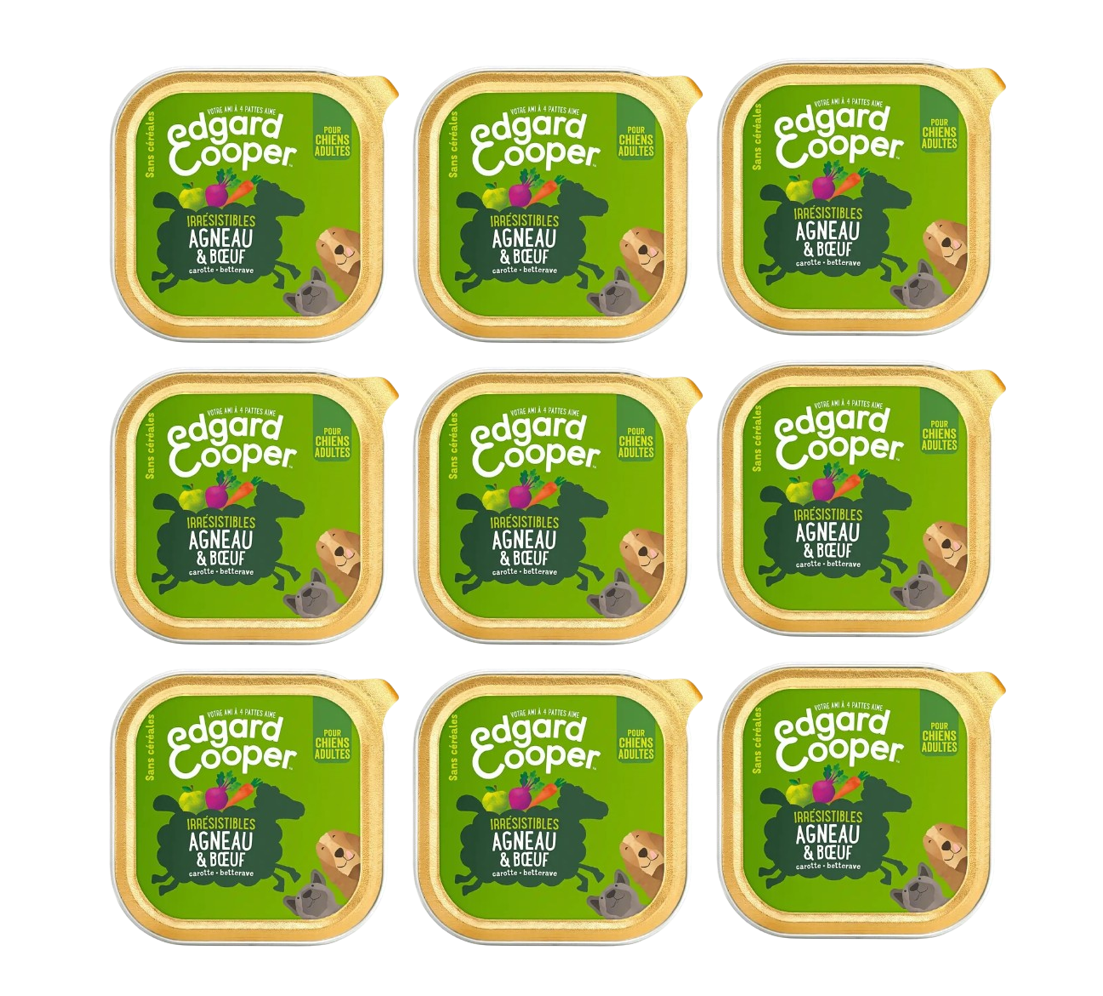 Edgard & COOPER Pâté Sans Céréales Agneau & Bœuf Pour Chiens Adultes - 9*100 g