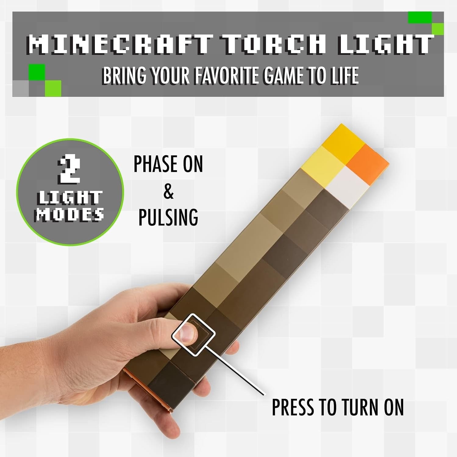 MINECRAFT Torche lumineuse - sous Licence Officielle - 29 cm - 2 Modes d'éclairage - Autoportant ou à fixer au mur - à piles