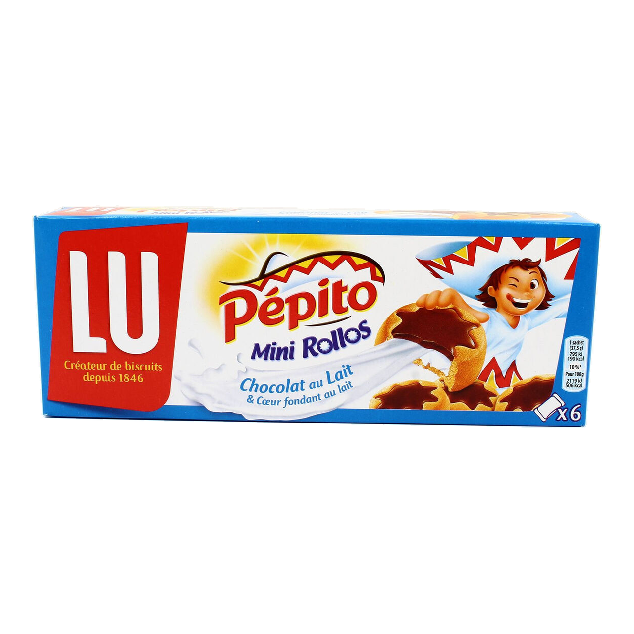 LU Mini Rollos Lot de 6, Biscuits au chocolat au lait et cœur fondant au lait - 225 g
