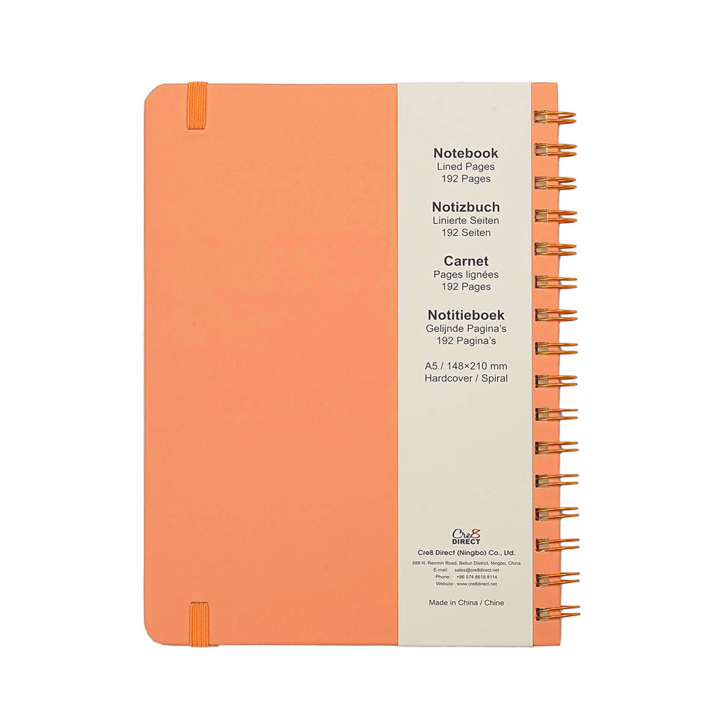 Jubiluu Carnet ligné A5 à spirales avec couverture rigide - 96 feuilles (papier offset 100 g), avec élastique - Journal ligné crème classique pour écriture, école, bureau et cadeaux - Beige sable