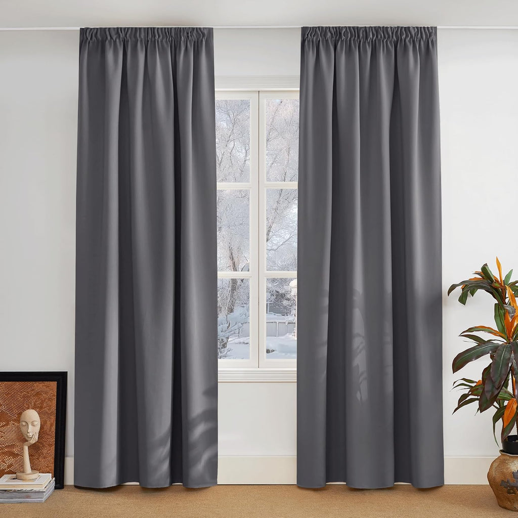 PONY DANCE Store occultant plis crayon, lot de 2, W 140 x H 245 cm (W 55 x H 96 pouces), gris