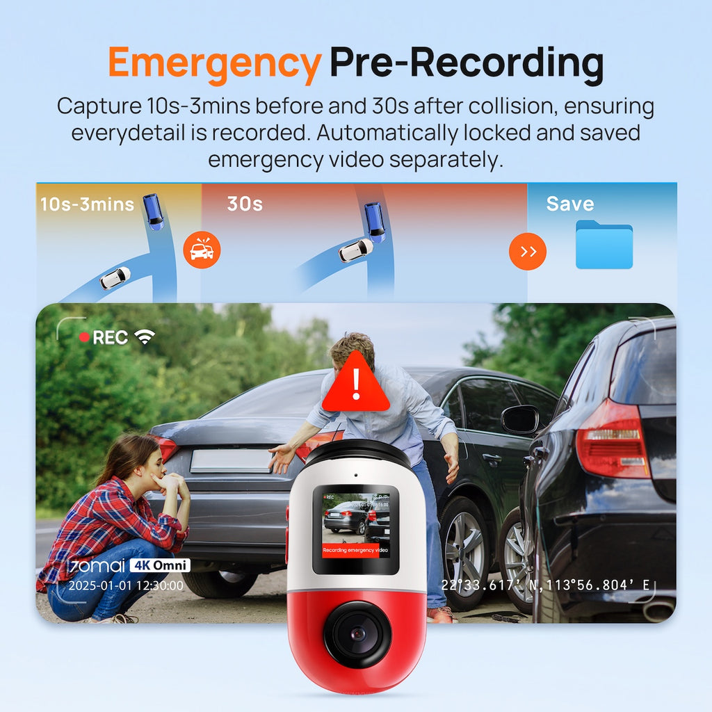 Dashcam 4K 70mai Omni X800-2 Avant et Arrière 4K+1080P, Caméra de Voiture Vue Complète 360° avec Sony STARVIS 2, 4K 60FPS, Vision Nocturne HDR, Détection de Mouvement par IA