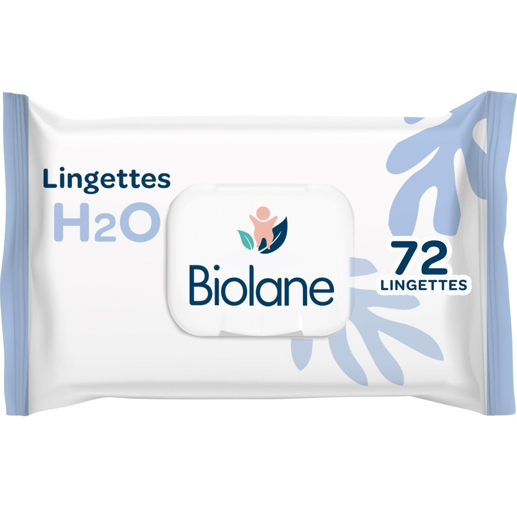 BIOLANE H2O Lingettes nettoyantes pour le corps et le change des bébés, peaux sensibles, 72 lingettes