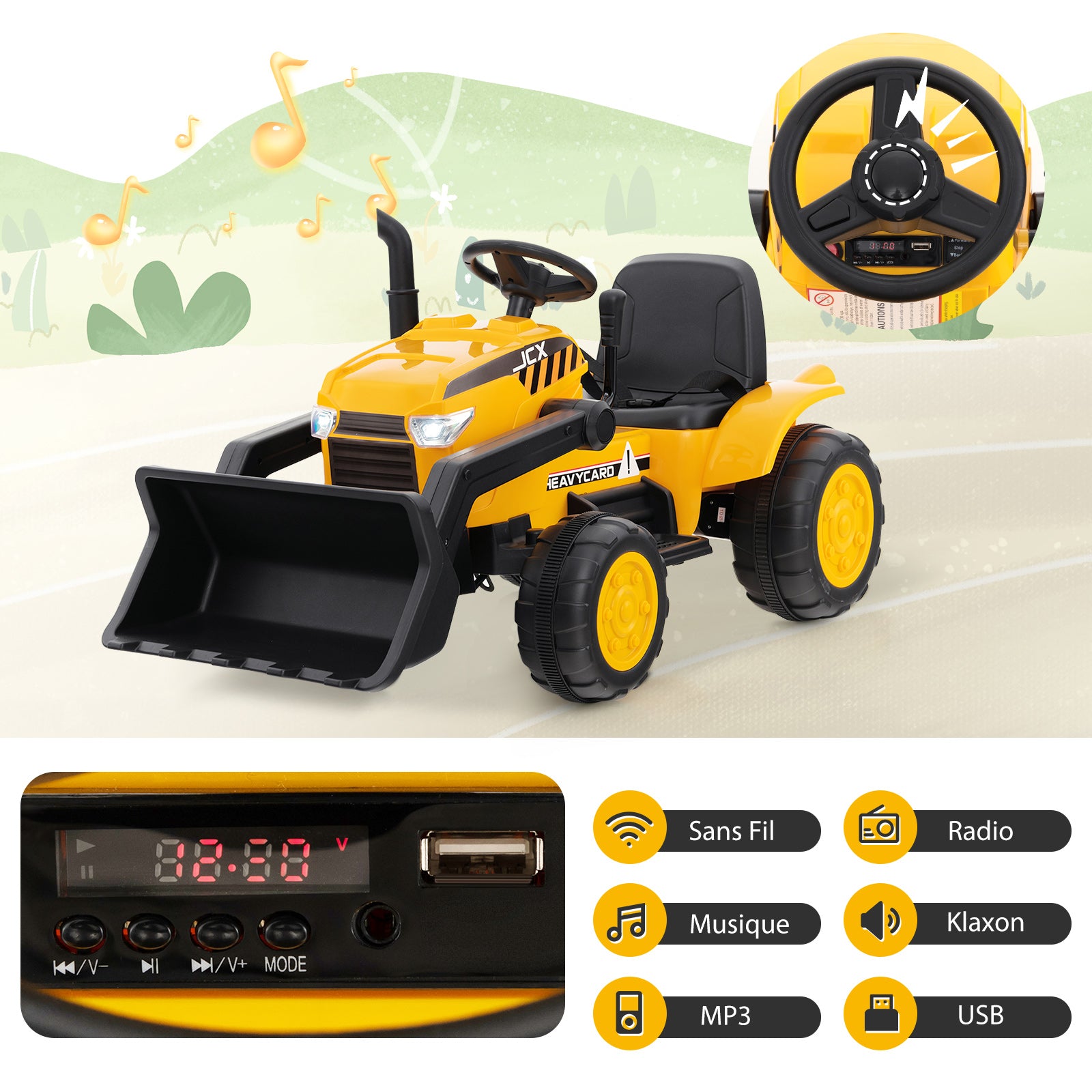 Costway Jouet pelleteuse mobile pour enfants avec godet réglable, 3-8 ans, Jaune