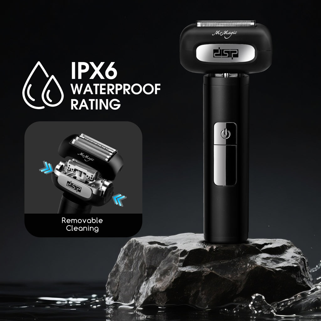 DSP Rasoir électrique à lame fine 2-en-1 McMagic pour hommes, 2 lames en acier inoxydable, 3 vitesses réglables, écran LED, étanchéité IPX6, rechargeable par USB (Noir)