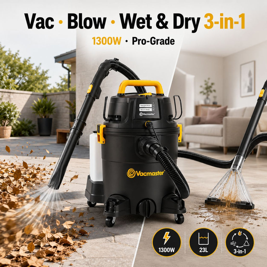 Vacmaster VK1323PFR Nettoyeur eau et poussière 1300 W, 23 L - 3-en-1 : aspire, lave et sèche tapis, canapés, tissus d’ameublement et intérieurs de voiture
