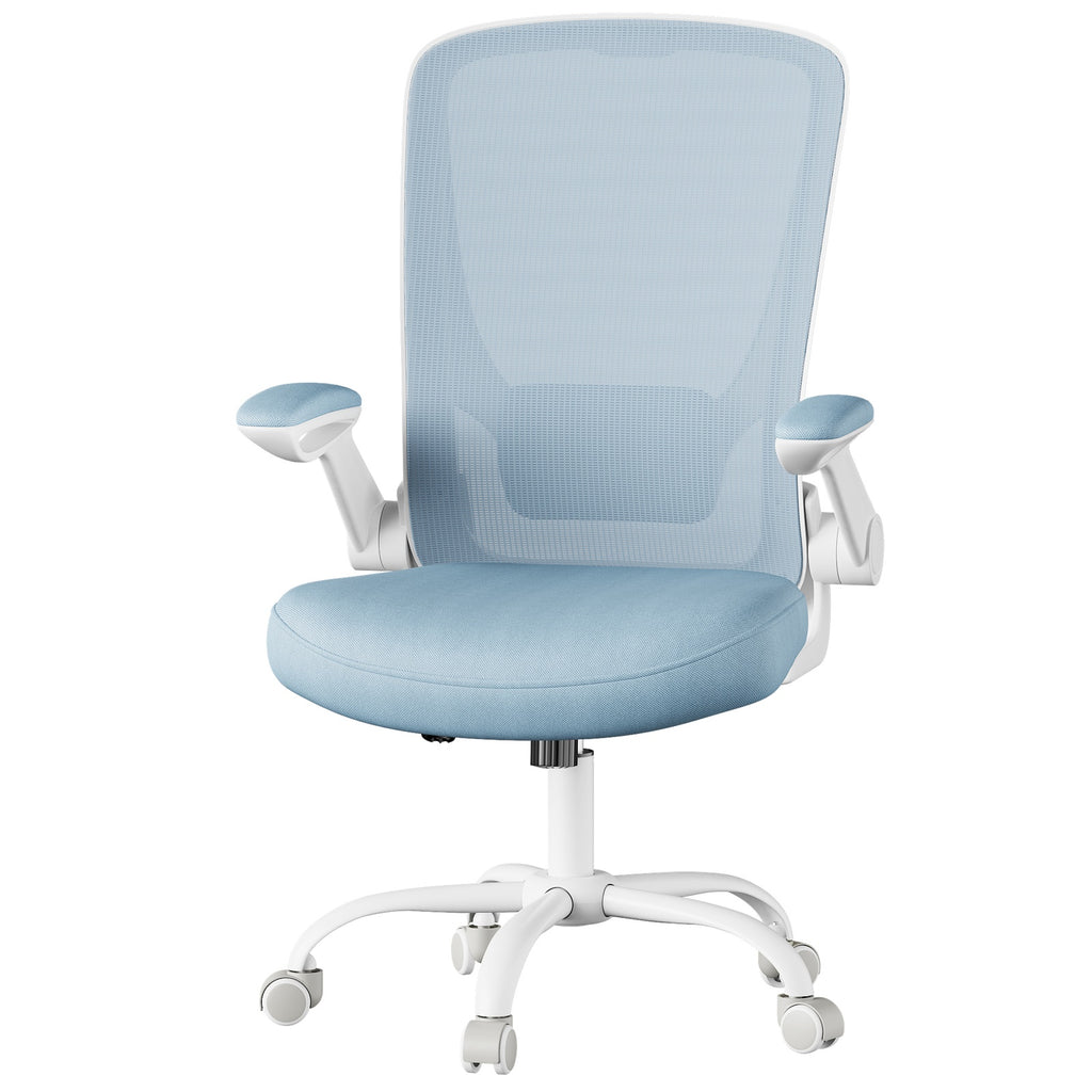 JOYFURNOS Chaise de bureau en maille, Chaise pivotante ergonomique, Accoudoirs rabattables, Bleu