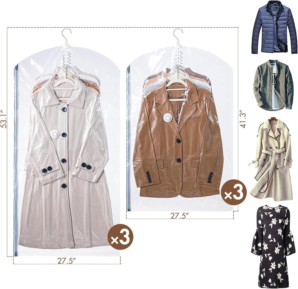 Taili Sacs de rangement sous vide à suspendre, gain de place, pour vêtements, costumes et vestes, transparent (3 longs, 3 courts)