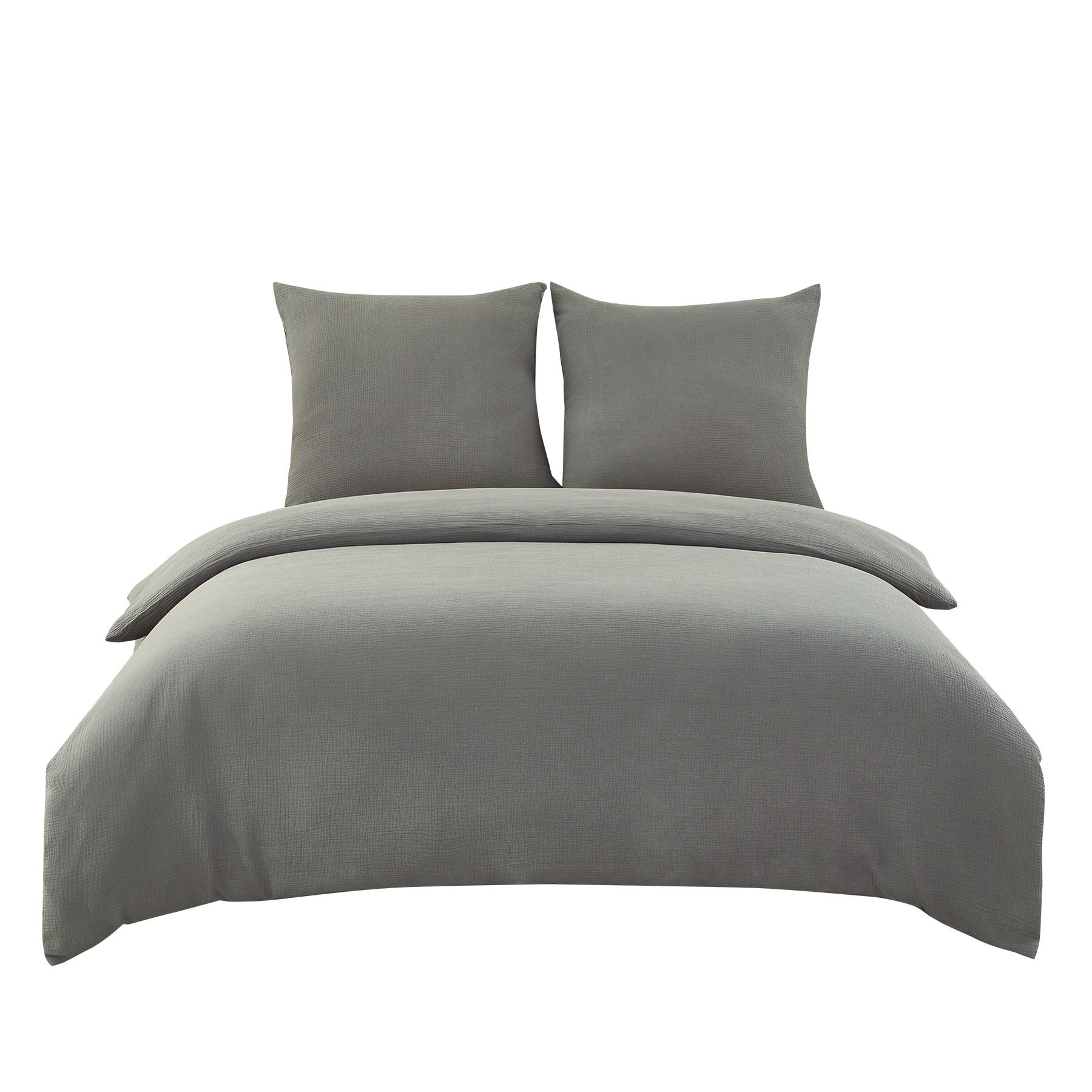 Ensemble housse de couette et taies d'oreiller en double gaze de coton, gris foncé, 140 x 200 cm + 65 x 65 cm x 1