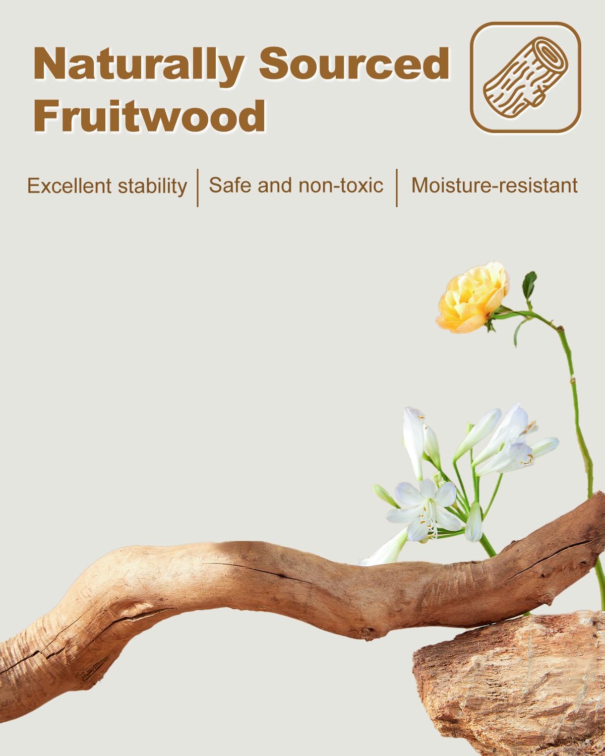 PAWZ Road Arbre à chat fleuri en bois et griffoir 50 cm Bois naturel Blanc nuage