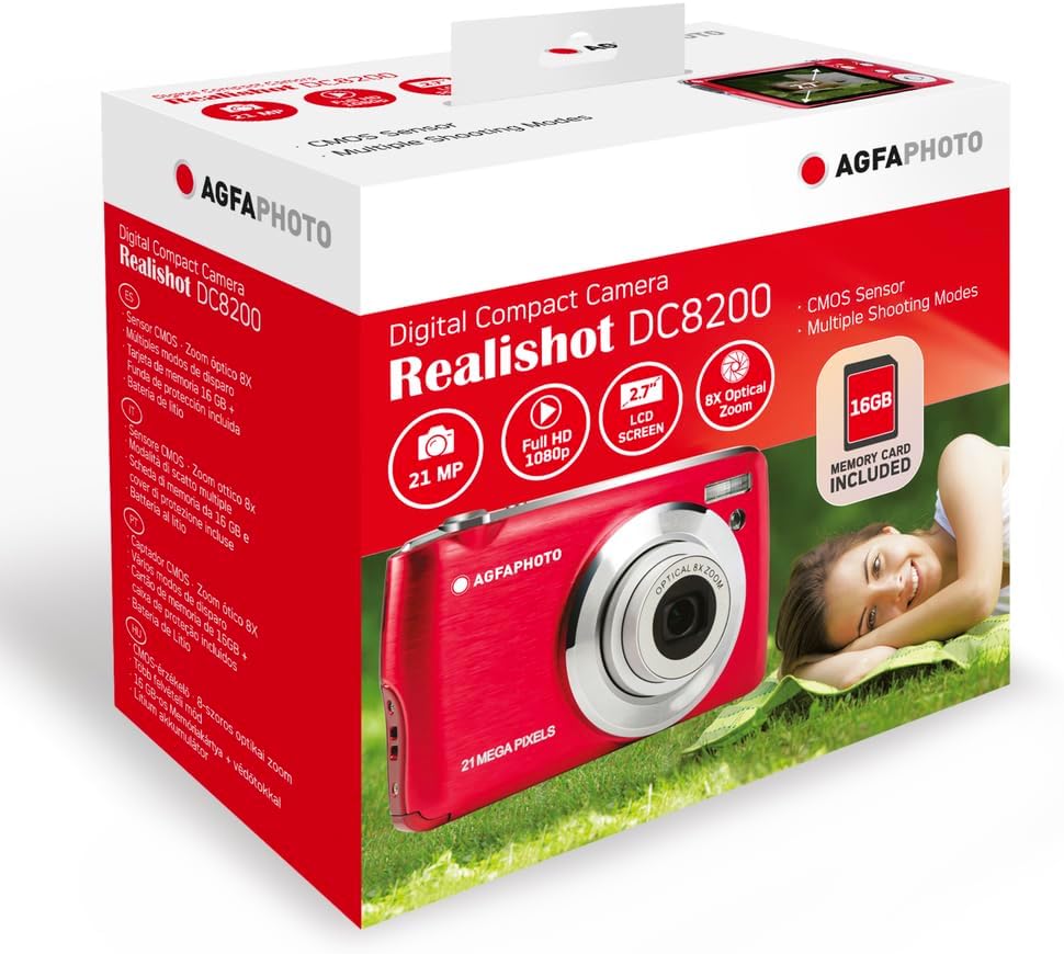 AgfaPhoto Appareil photo numérique compact 21 MP avec zoom optique 8x - Rouge