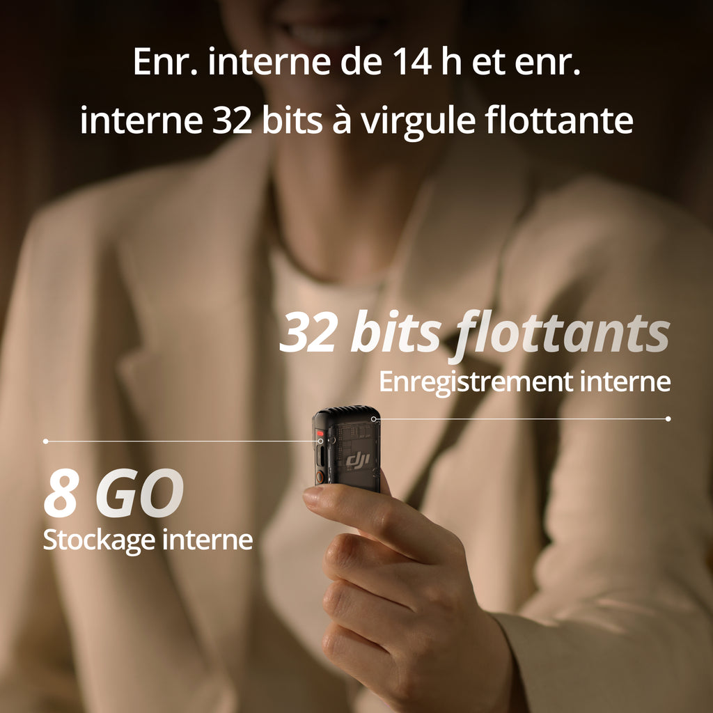 DJI Mic 2 Microphone sans fil avec réduction intelligente du bruit, enregistrement 32 bits, son optimisé et portée de 250 m - 1 émetteur + 1 récepteur