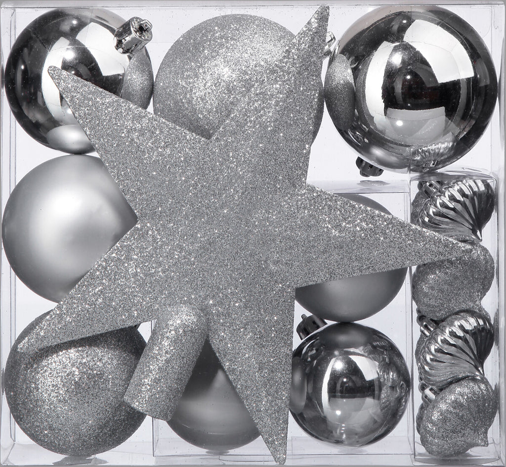 Atmosphera Lot de 18 boules de Noël argentées