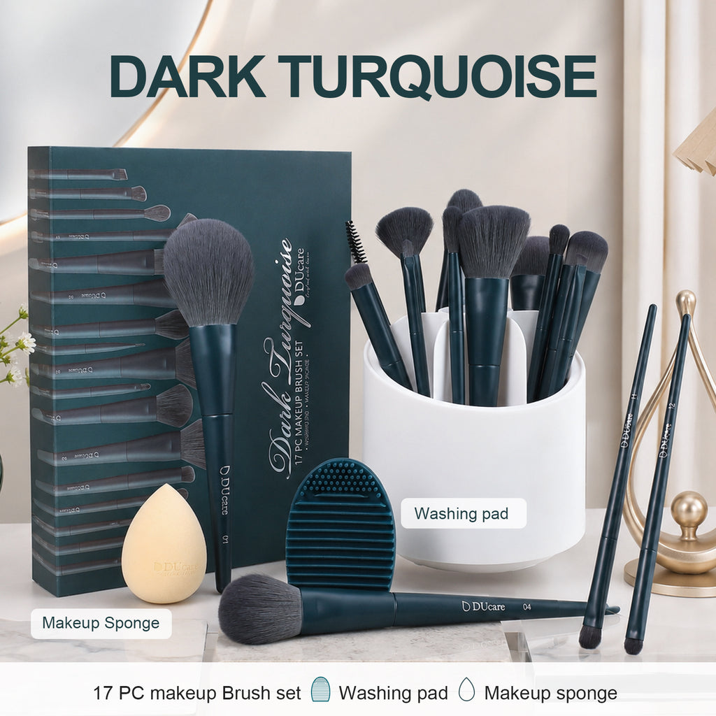 DUcare Coffret Cadeau 17 Pièces Pinceaux de Maquillage Vert Foncé
