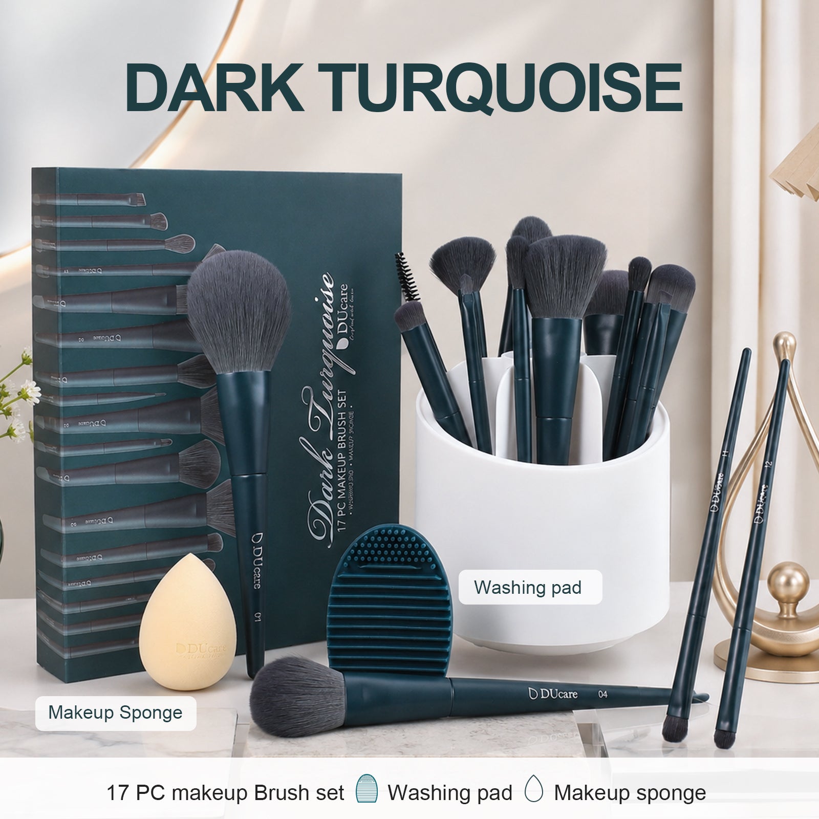 DUcare Coffret Cadeau 17 Pièces Pinceaux de Maquillage Vert Foncé
