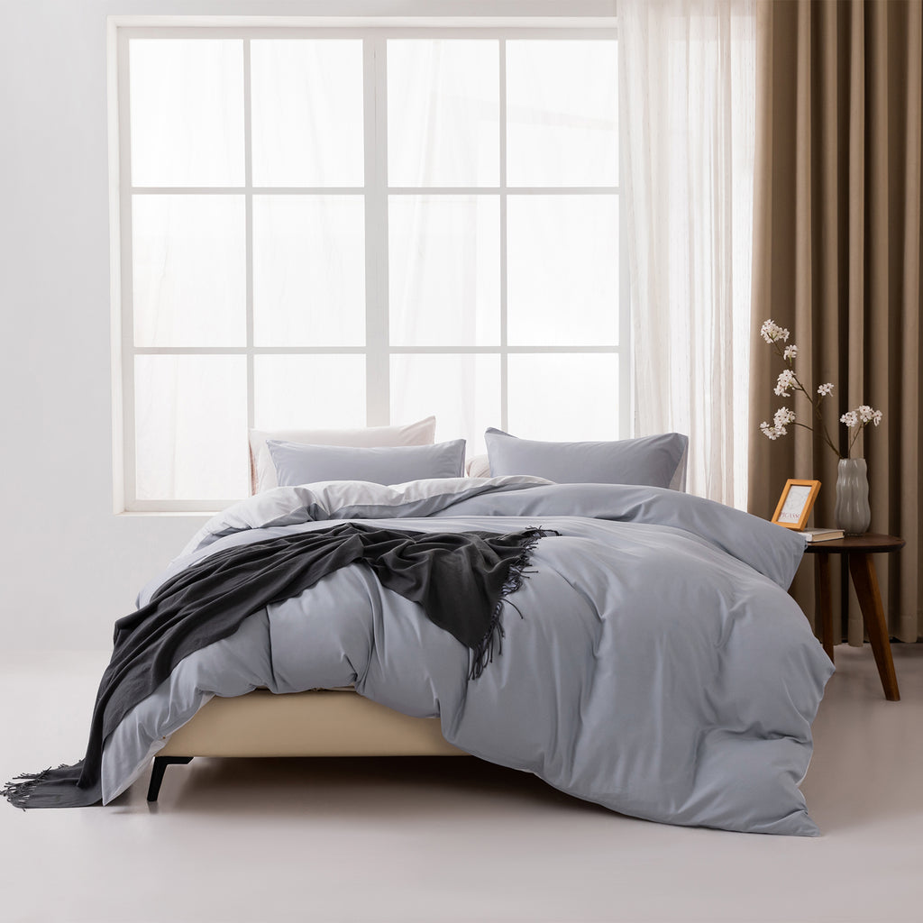 MENDALE Housse de couette - Ensemble de literie de qualité supérieure - Housse de couette 240*220 cm avec taie d'oreiller 75*50 cm - Microfibre douce brossée - Gris foncé et gris clair