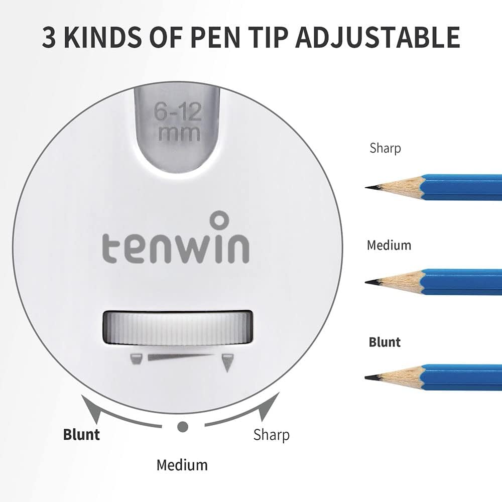 tenwin Taille-crayon électrique, Taille-crayon alimenté par adaptateur secteur avec réservoir pour crayons de couleur 6-12 mm, Arrêt automatique pour artistes, enfants, bureau