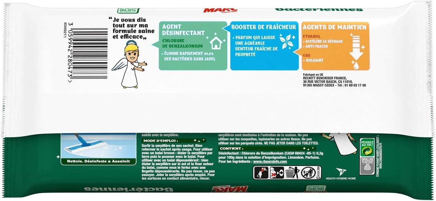 ST MARC Serpillères jetables Imprégnées Anti-Bactériennes - 20 Serpillères
