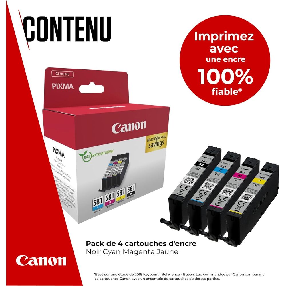 Canon 2103C006 Cartouches d’encre originales, Noir, Cyan, Magenta, Jaune (Lot de 4)
