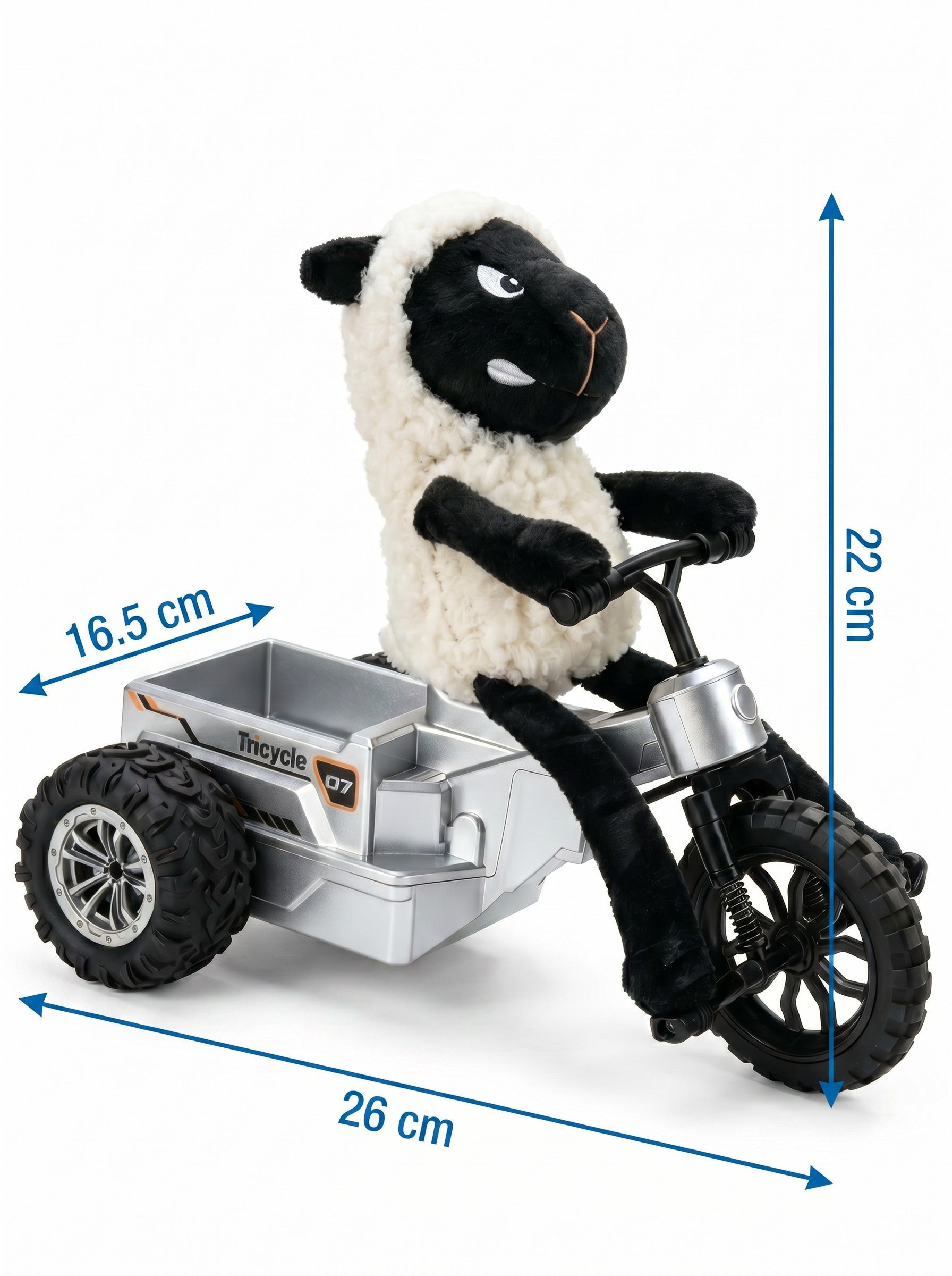 Tricycle de drift RC 1:18 rechargeable, peluche mouton, vitesse proportionnelle, LED, bac de rangement, véhicule tout-terrain 3 roues, cadeau enfants 6+, 1 pc, blanc