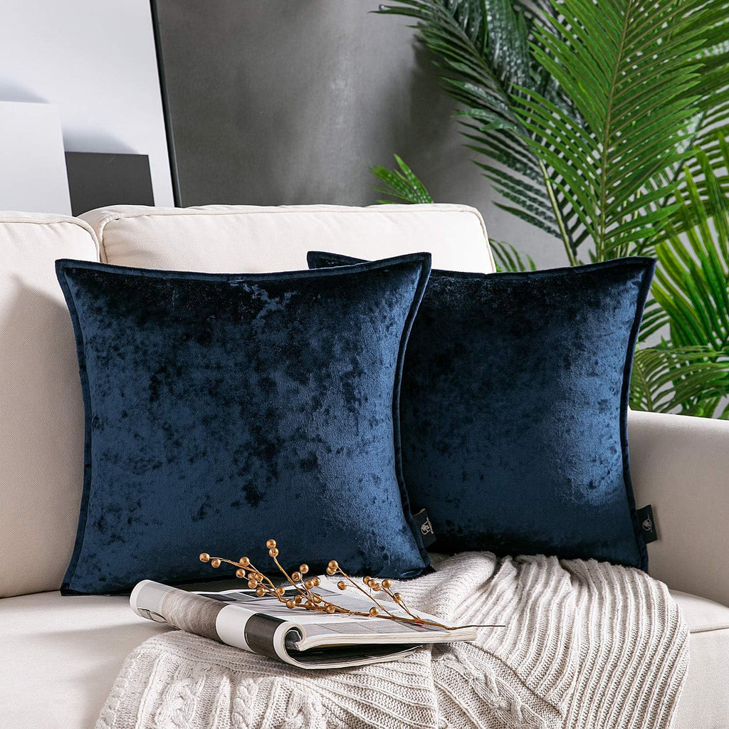 PHANTOSCOPE Housse de Coussin en Velours Gaufré Brillant avec Galon, Carré, 1 Pièce, Marron, 18 x 18 Pouces (45 x 45 cm), pour Canapé, Lit et Chaise