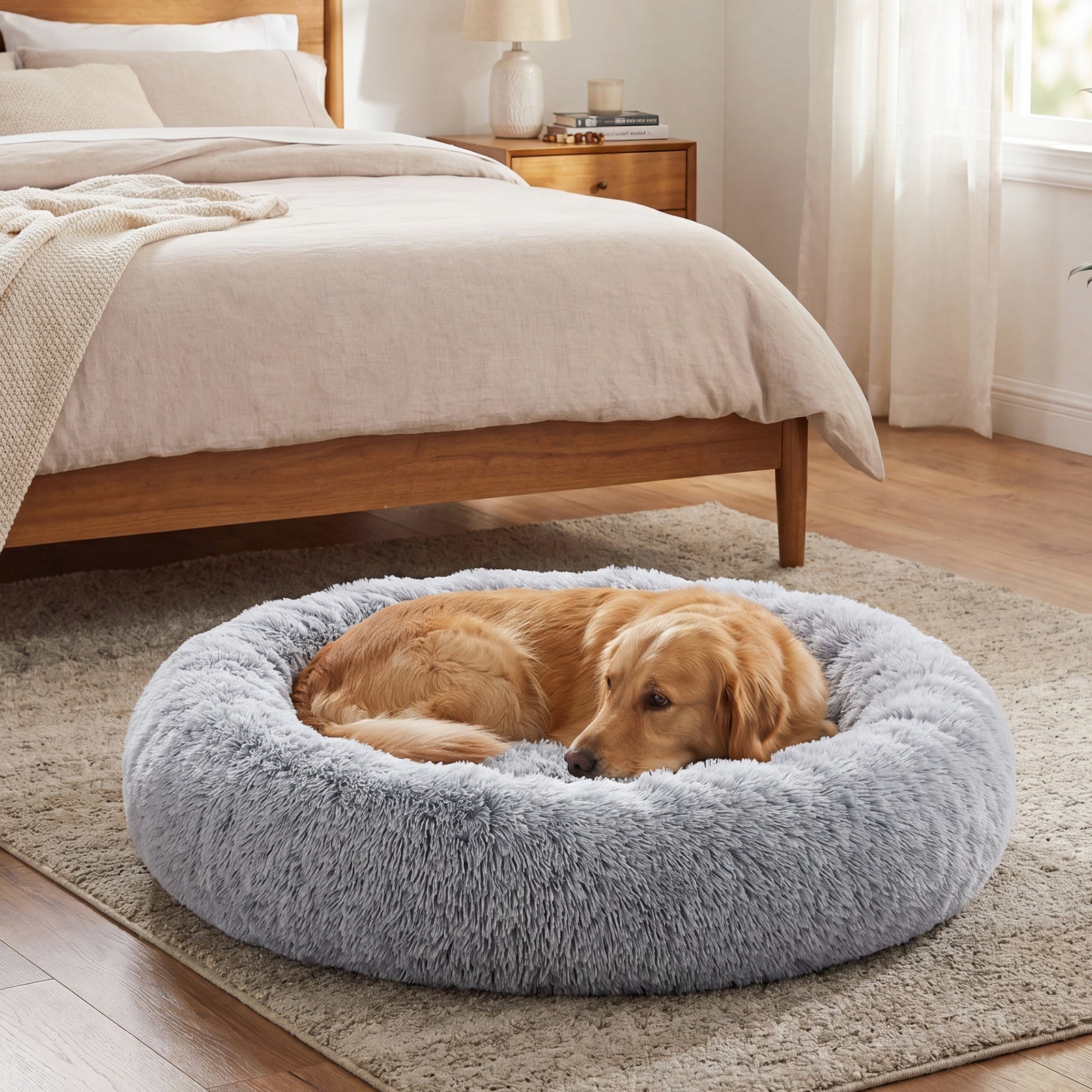 JOYFURNOS Tapis moelleux pour cage de chien avec housse amovible et lavable, gris, 120 x 20 cm, peluche longue, garnissage en coton PP