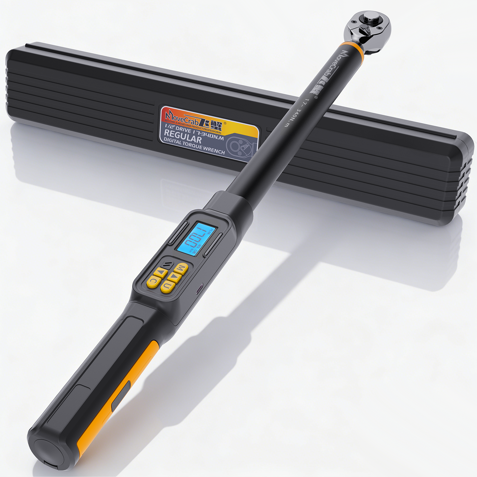 Clé dynamométrique numérique professionnelle Movecrab 1/2" 17-340 N.m Précision ±2% Affichage LED avec Nm/in.lb/ft.lb/kg.cm Alarme sonore