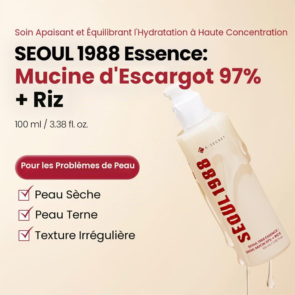 K-SECRET SEOUL1988 Essence : mucine d’escargot 97 % + riz 100ml