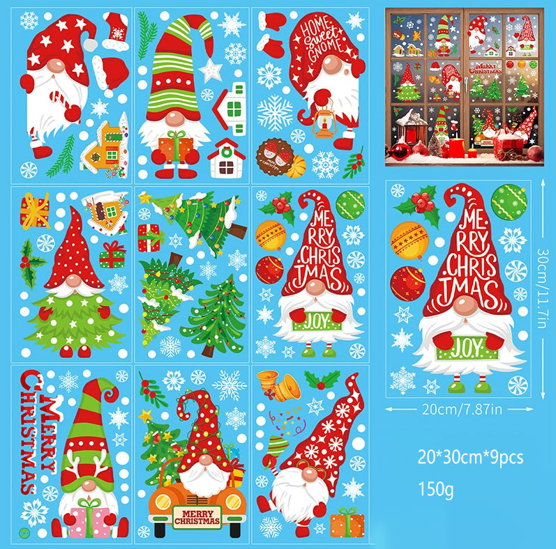 Ju7cer Autocollants de fenêtre de Noël pour enfants, décorations de fenêtre de Noël autoadhésives, motifs de lutins, 9 autocollants de fenêtre de Noël, autocollants de fenêtre d'hiver, décorations