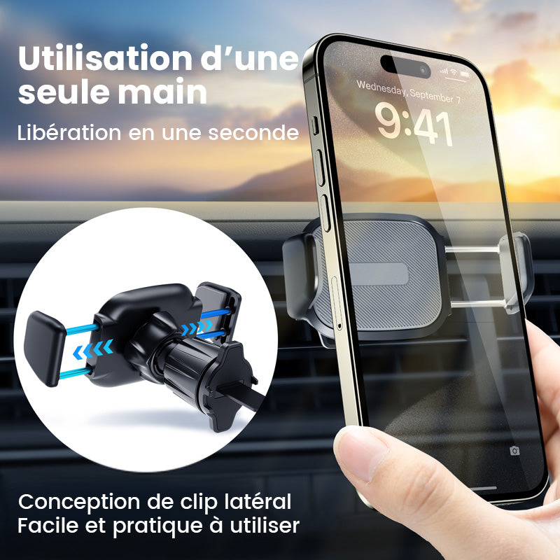 Support de téléphone de voiture à ventouse forte A2C 3-en-1 Tableau de bord/Pare-brise/Sortie d'air Universel Opération à une main Serrage automatique Antidérapant Stable pour voitures
