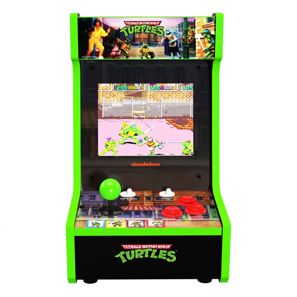 Arcade1Up Ninja Turtles Countercade Console de Table - sous Licence Officielle - Écran LCD 8 Pouces - Double Jeu Intégré - Panneau Lumineux Multicolore