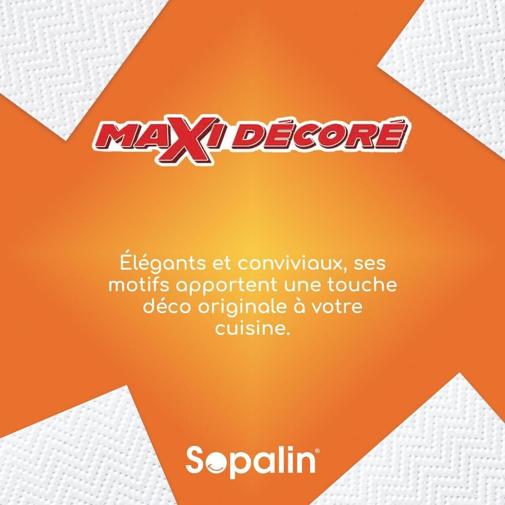 SOPALIN Essuie-tout Motif Décoratif Certifié FSC, 12 Maxi Rouleaux (4 Paquets de 3)